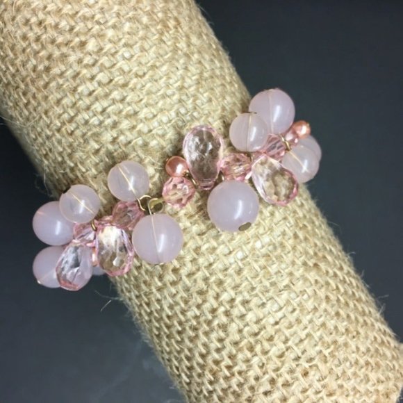 Stretch Bracelet Barbie Pink Frosty Round Translucent Faceted Silver Soft Girl - Picture 2 of 3